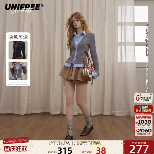 UNIFREE假两件衬衫拼接针织上衣