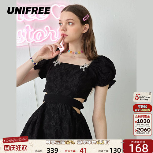 UNIFREE法式赫本连衣裙收腰显瘦