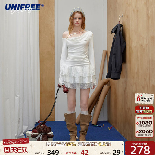 UNIFREE斜肩长袖连衣裙