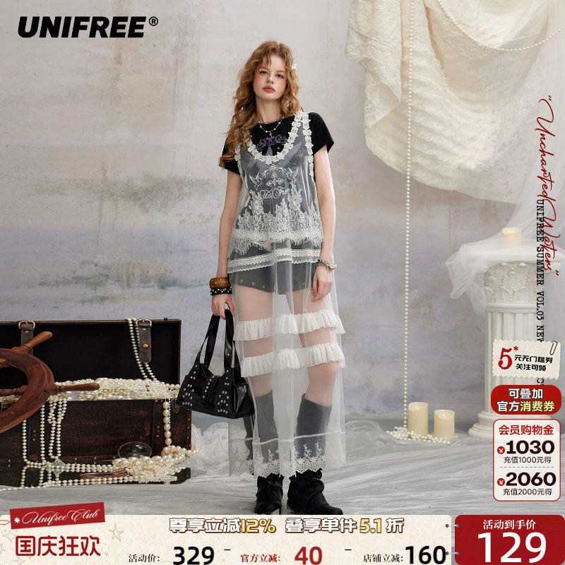 UNIFREE白色蕾丝背心连衣裙图片