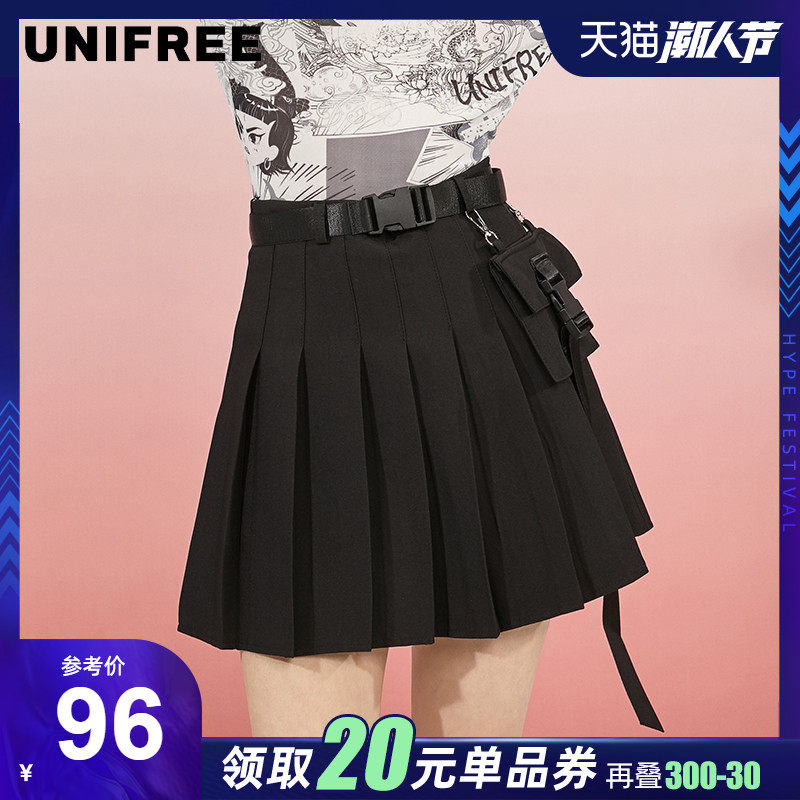 【哪吒闹海联名】UNIFREE百褶裙女夏jk制服裙半身裙黑色短裙a字裙