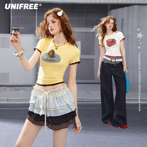 UNIFREE正肩撞色短袖T恤