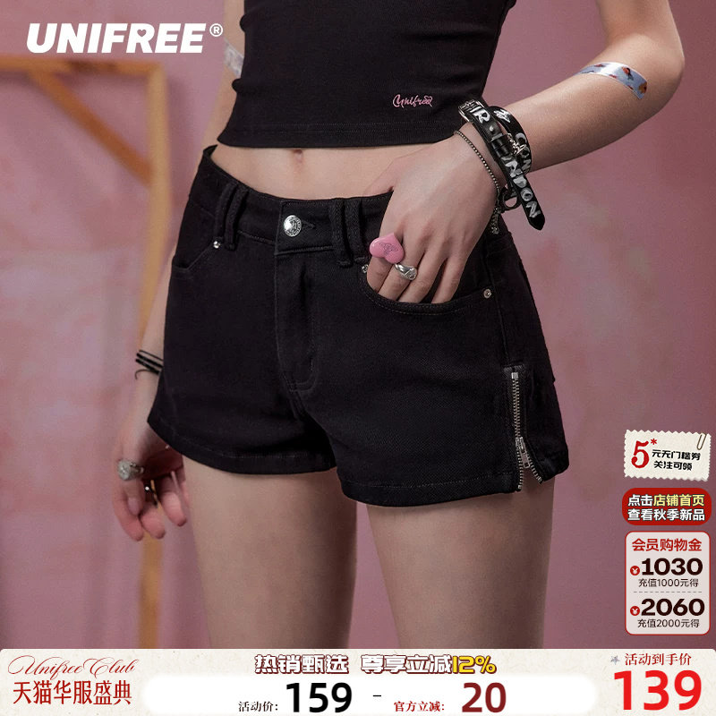UNIFREE黑色时尚牛仔短裤图片