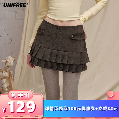 UNIFREEA字版花边短裙百褶裙