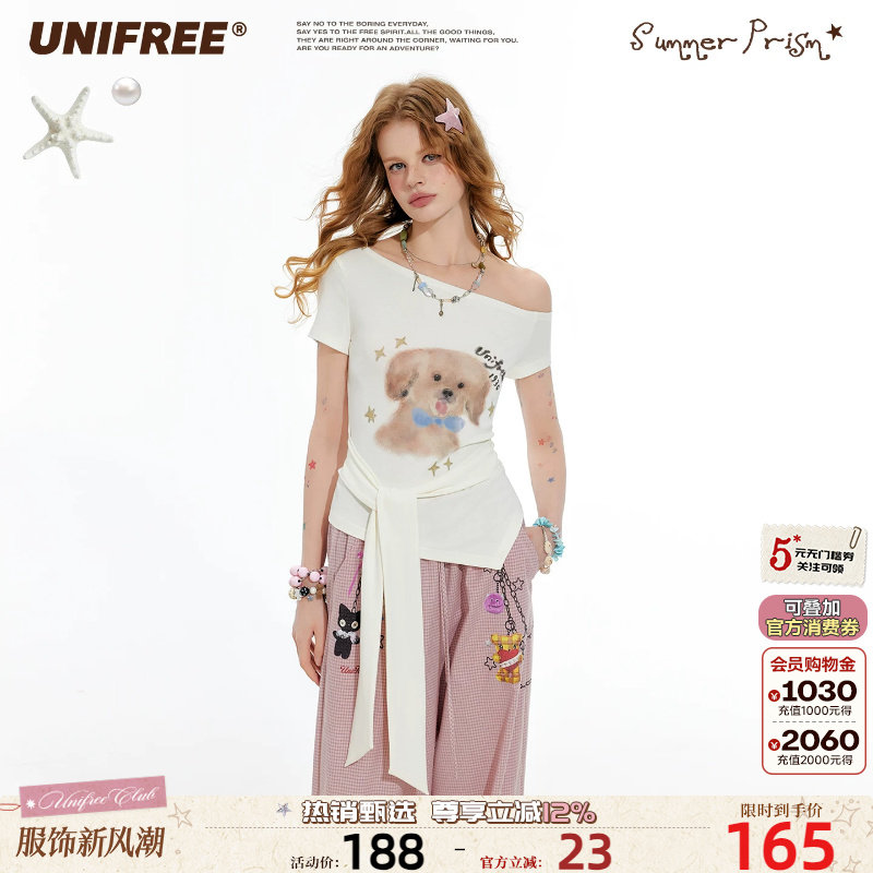 UNIFREE白色斜肩短袖T恤图片