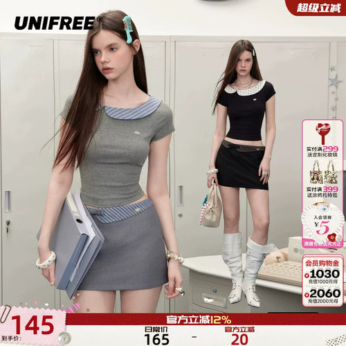UNIFREE娃娃领短袖T恤女夏季新款