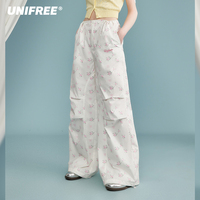 【UNIFREE】白色小碎花直筒降落伞裤女宽松阔腿美式工装风休闲裤