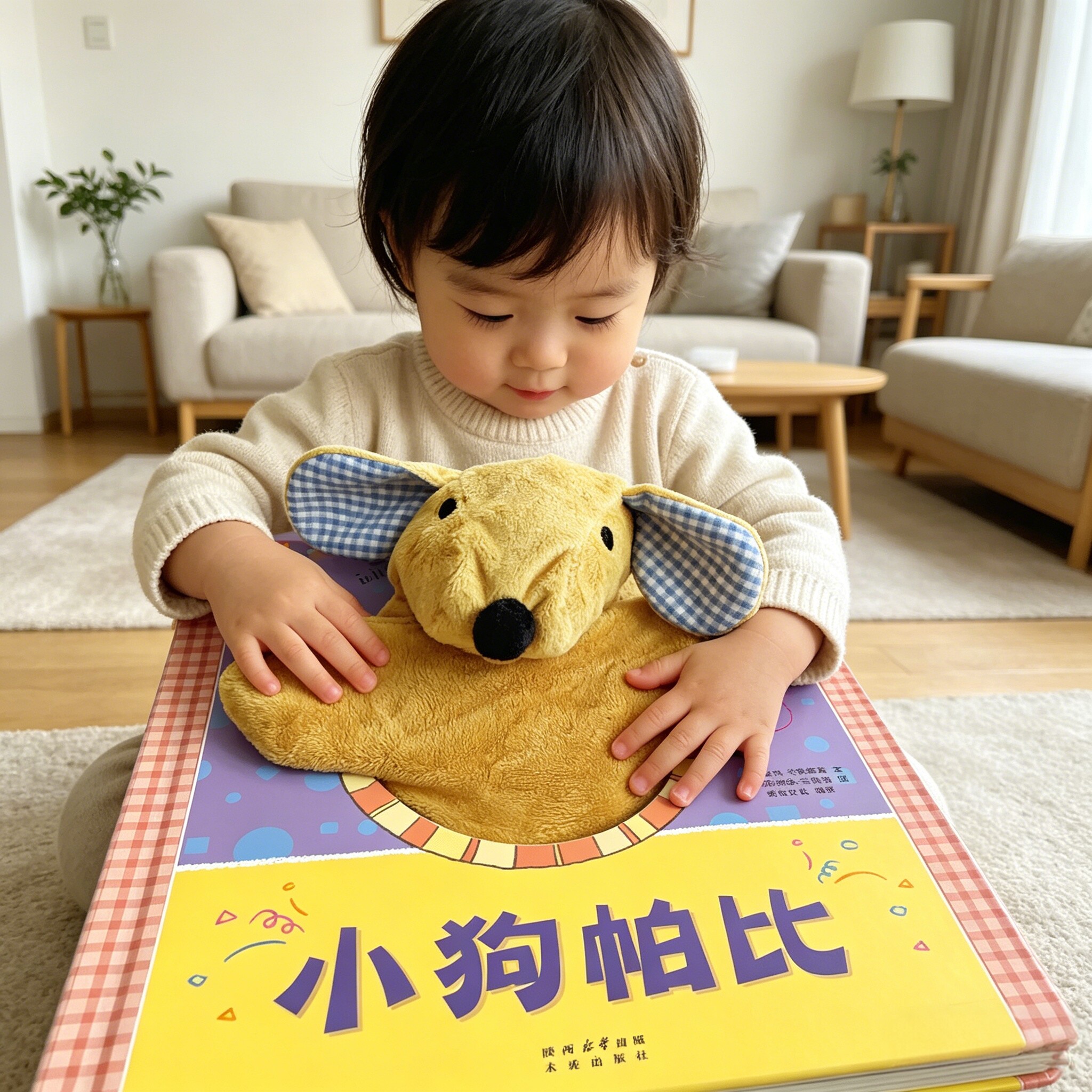 蒙氏早教绘本0到3岁宝宝手偶书小狗帕比新生儿益智玩具书脑游戏书1-2岁宝宝书小月龄娃娃布偶婴幼儿启蒙早教触摸洞洞纸板故事书籍
