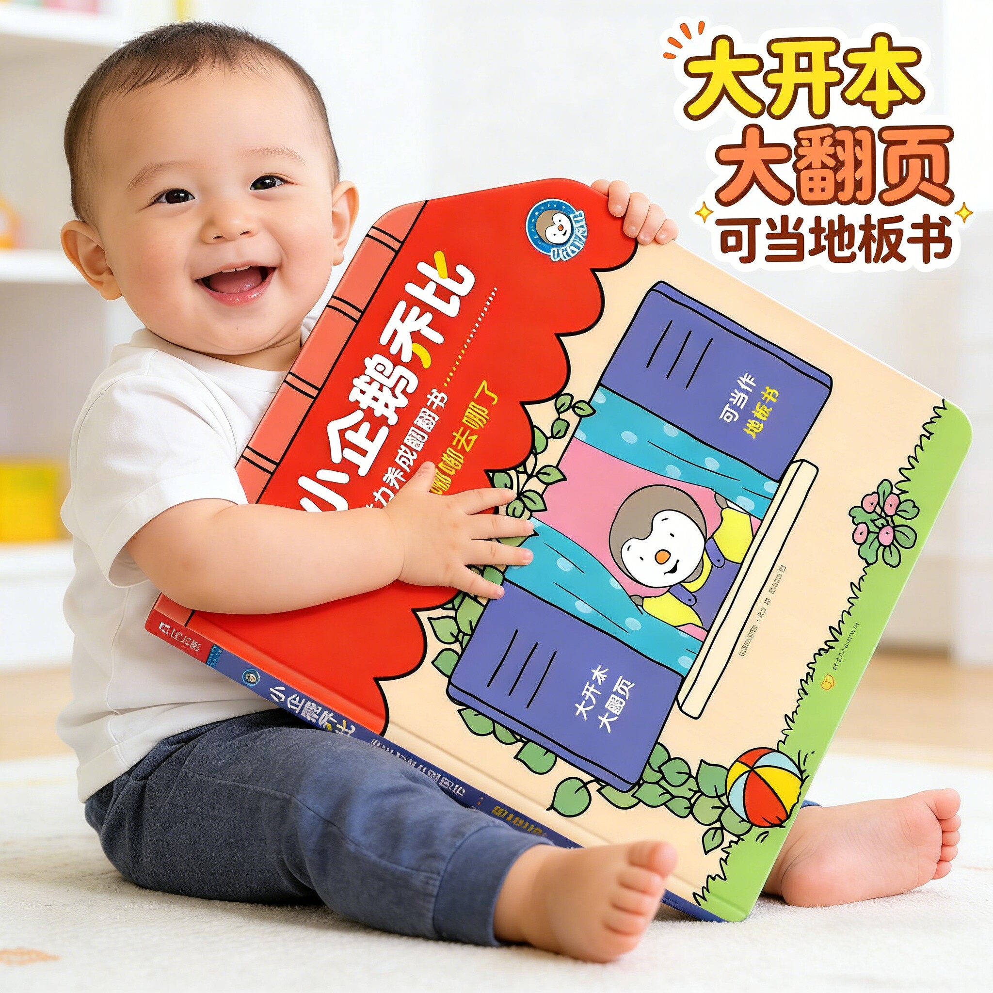 【大开本】绘本0到3岁小企鹅乔比捉迷藏翻翻书婴儿宝宝早教周岁阅读低幼儿童启蒙认知1-2岁蒙氏触摸早教地板书小月龄故事洞洞书籍