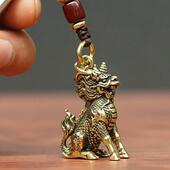 纯黄铜中式 麒麟汽车钥匙扣挂件原创摆件复古创意招财配饰小挂件