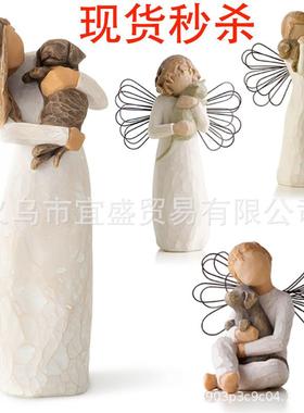 跨境新款情人节木雕亲子款亲密摆件树脂工艺品居家装饰情侣摆件