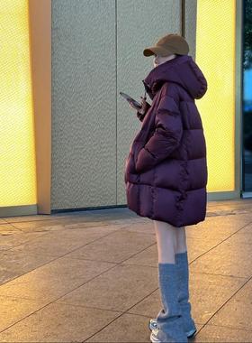 95白鹅绒羽绒服2025冬新款缎感中长款韩版宽松连帽鹅绒服24DF6688