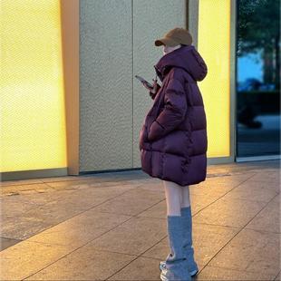 95白鹅绒羽绒服2025冬新款缎感中长款韩版宽松连帽鹅绒服24DF6688