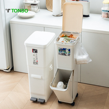 分类垃圾桶日本进口双层厨房垃圾筒大容量带盖夹缝纸篓脚踏垃圾箱