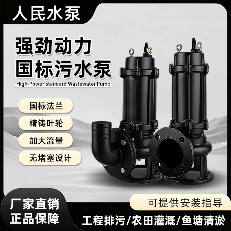 WQ人民污水泵大流量高扬程国标潜水排污泵380v三相单项220V抽泥浆