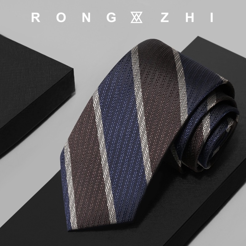 RONGZHI戎致轻奢咖色条纹桑蚕丝西装领带男士商务高档衬衫手打款,服饰配件/皮带/帽子/围巾,领带,淘宝优惠券,粉丝福利购,淘宝优惠卷