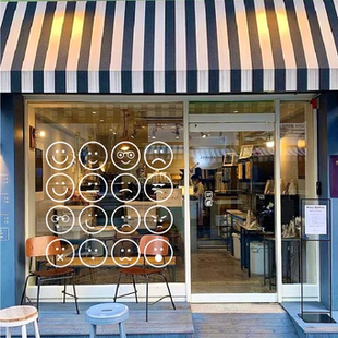 可爱表情在玻璃门上的贴纸高级防撞厨房推拉美容院咖啡奶茶店装饰