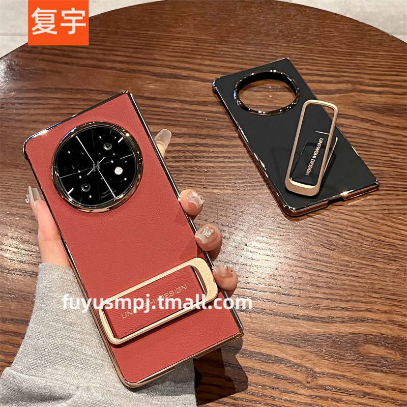 适用于OPPOFindN5手机壳折叠屏新款oppo find n5女超薄男高档真皮腕带旋转支架电镀后壳全包防摔保护套
