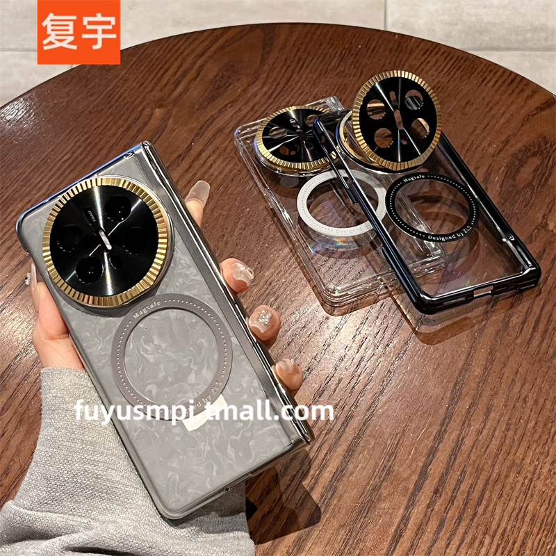 适用于华为matex6手机壳折叠屏x5新款Mate X3典藏版镜头支架电镀边透明磁吸中轴铰链后壳全包防摔保护套