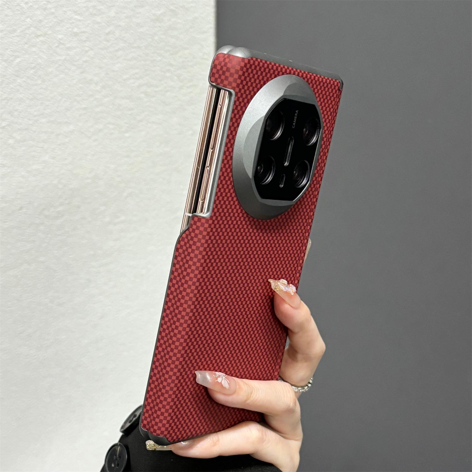 磁吸中轴双边保护适用华为matex6手机壳MateX5典藏版折叠屏x3边框保护铰链全包新款火星碳纤维皮纹男女奢华