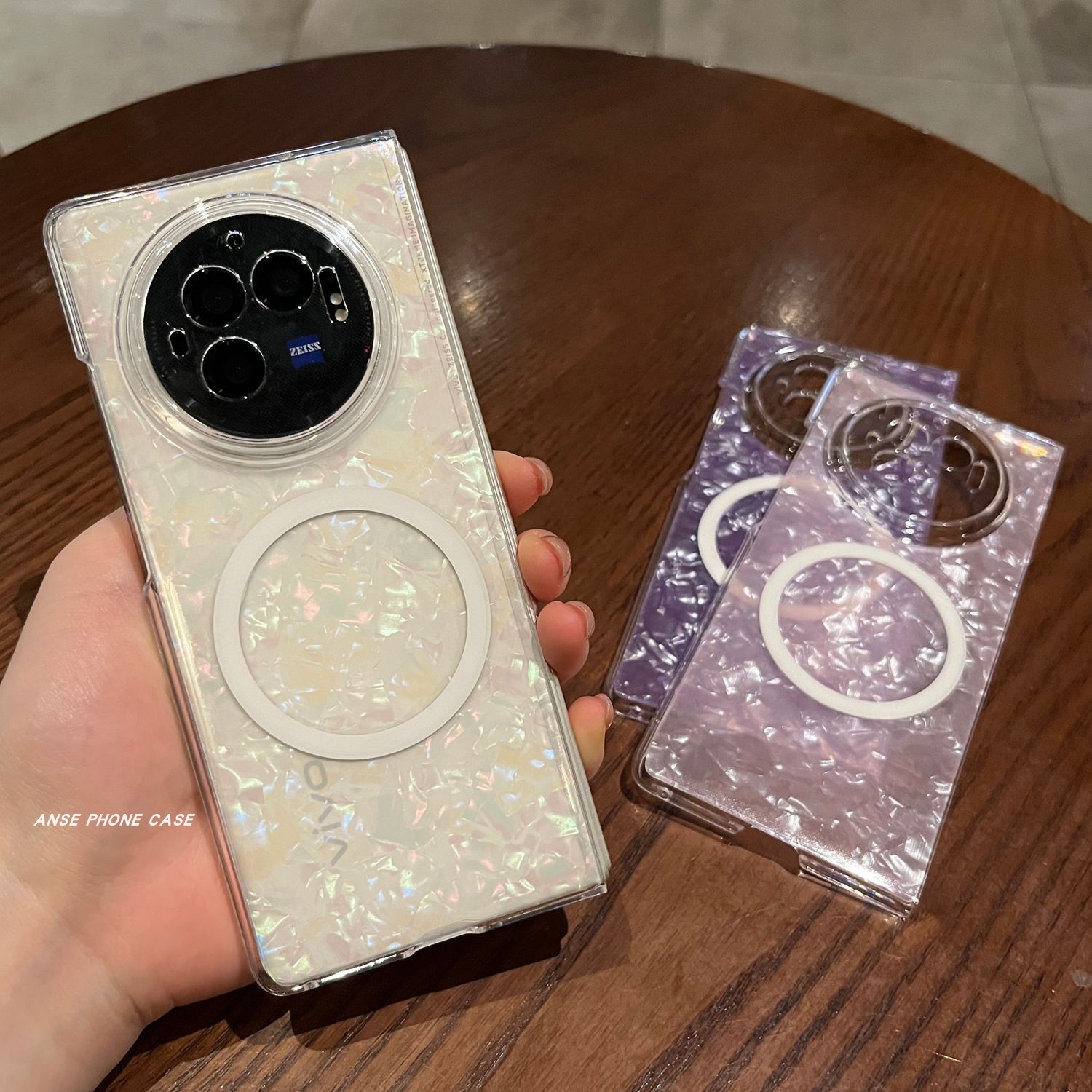 ins轻奢唯美贝壳纹适用vivoxfold3折叠屏手机壳新款前后壳内置磁吸vivoxfold3pro超薄全包防摔保护套简约高级