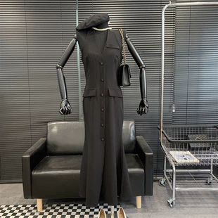 时尚 韩版 挂脖无袖 连衣裙长裙春季 纯色气质女装