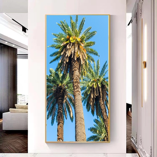 海边椰子树风景玄关装饰画晶瓷竖版轻奢镶钻走廊挂画新款尽头棕榈