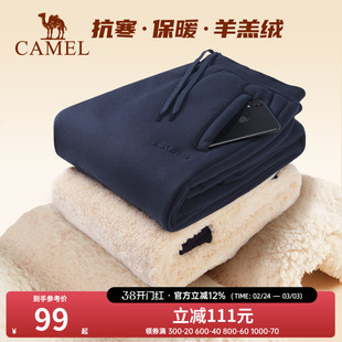 骆驼羊羔绒运动裤男士秋冬季裤子加绒加厚束脚长裤保暖休闲卫裤女