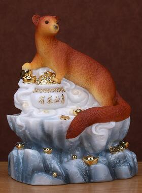 2026黄鼠狼摆件仙家黄大仙佛堂真身神像招财供奉东北合成汉白玉家