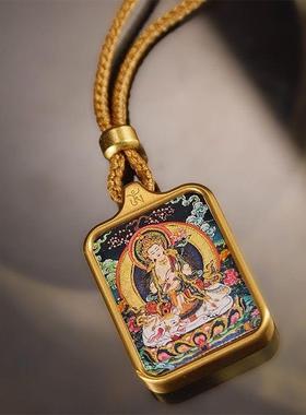 2026Zakiram绿度母文殊菩萨普贤菩萨唐卡吊坠钛钢佛护身符黄色财