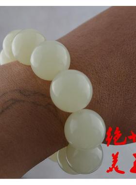 2026新疆18mm和田玉籽料手链男款羊脂白玉原石手串大圆珠珠子手串