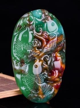 2026天然和田玉鱼手把件籽料彩玉玉鱼挂件金丝玉连年有余手玩件