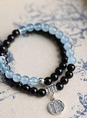 2026新中式火神双圈招财纳福檀木串珠手链小众设计古风情侣手串礼