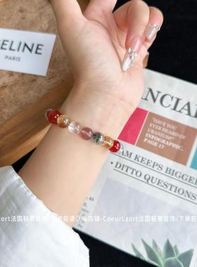 2026旺事业暴富天然黄水晶女手链巴西黄发晶招财转运金发晶红玛瑙