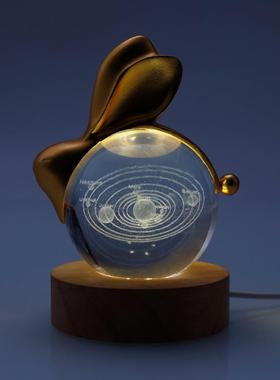 2026铜兔子摆件 十二生肖兔创意礼品礼物发光水晶球 桌面铜摆件装