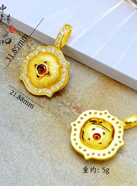 2026金店同古法沙金红色镶钻拉丝宫廷风吊坠 宫廷复古风布契拉提