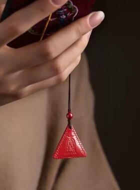 2026朱砂阿弥陀佛手机链挂件钥匙扣吊坠本命年紫金砂三角牌