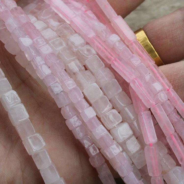 2025天然水晶粉晶4*4/6*6/4*13mm四方珠长方形隔珠散珠子 diy饰品