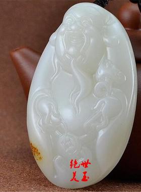 2026新疆和田玉原石财神爷手把件籽料羊脂白玉原皮色玉把件老坑料