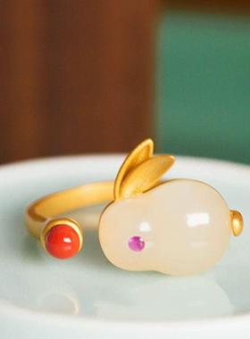 2026新款玉兔戒指女简约气质众设计精致感百搭时尚复古食指戒指手