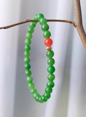 2026天然玉石新疆白玉和田玉俄碧玉手链手串菠菜绿单圈冰晴绿散珠