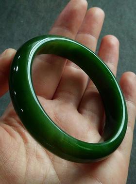 2026和田碧玉手镯女士款 碧玉山料手镯 菠菜绿羊脂玉镯子翠绿玉镯