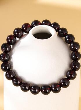 2026晶东珠宝 7A级天然石榴石手链酒红色女生高级感单圈圆珠手饰