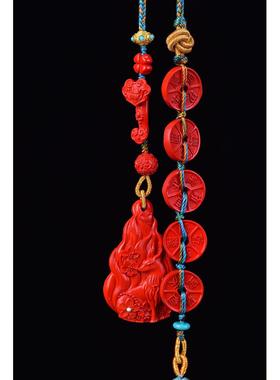 2026保真朱砂红砂五帝钱小狐狸车挂包挂万能天然绿松石镶嵌手链饰