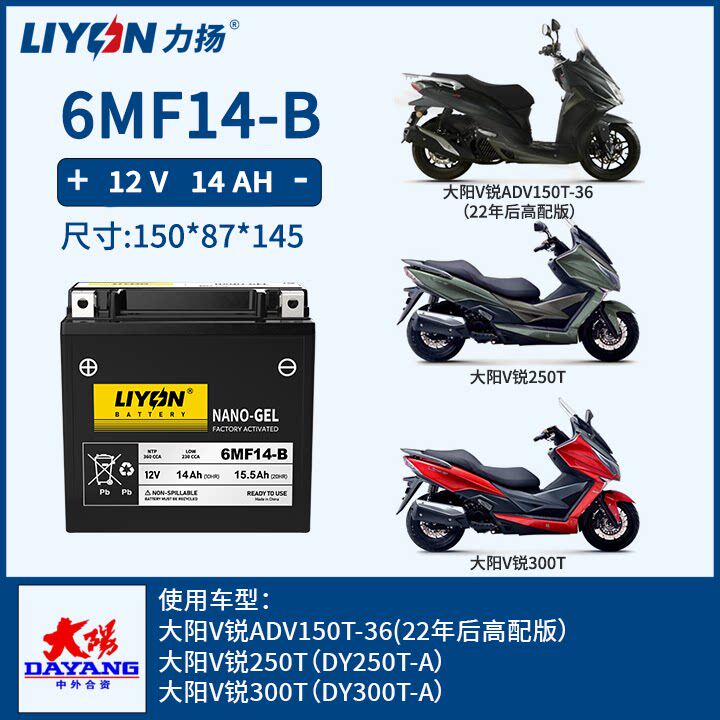 力扬电池大阳V锐250TV锐300TV锐ADV150T高配版大阳踏板摩托车电瓶