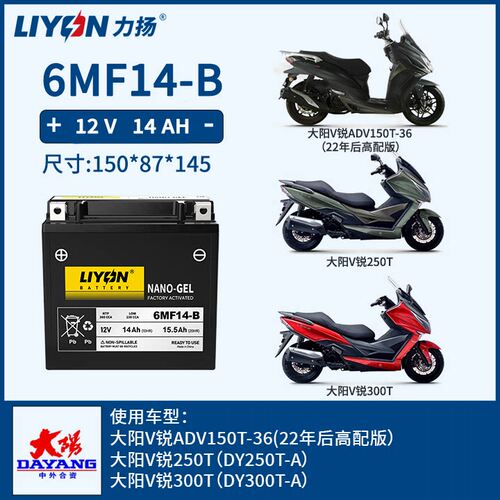 力扬电池大阳V锐250TV锐300TV锐ADV150T高配版大阳踏板摩托车电瓶