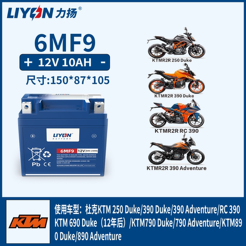 力扬电池KTM杜克 R2R250 RC390 R2R390ADV 690(12年后)摩托车电瓶