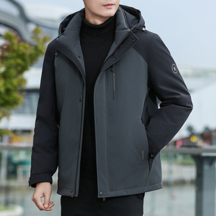 高级感男士户外连帽羽绒服可脱卸羽绒兔毛内胆冬装保暖爸爸外套男