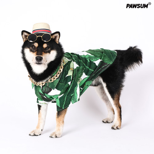 PAWSUM宠物潮牌：夏季夏威夷风海滩度假狗狗衬衫宠物柴犬泰迪衬衫
