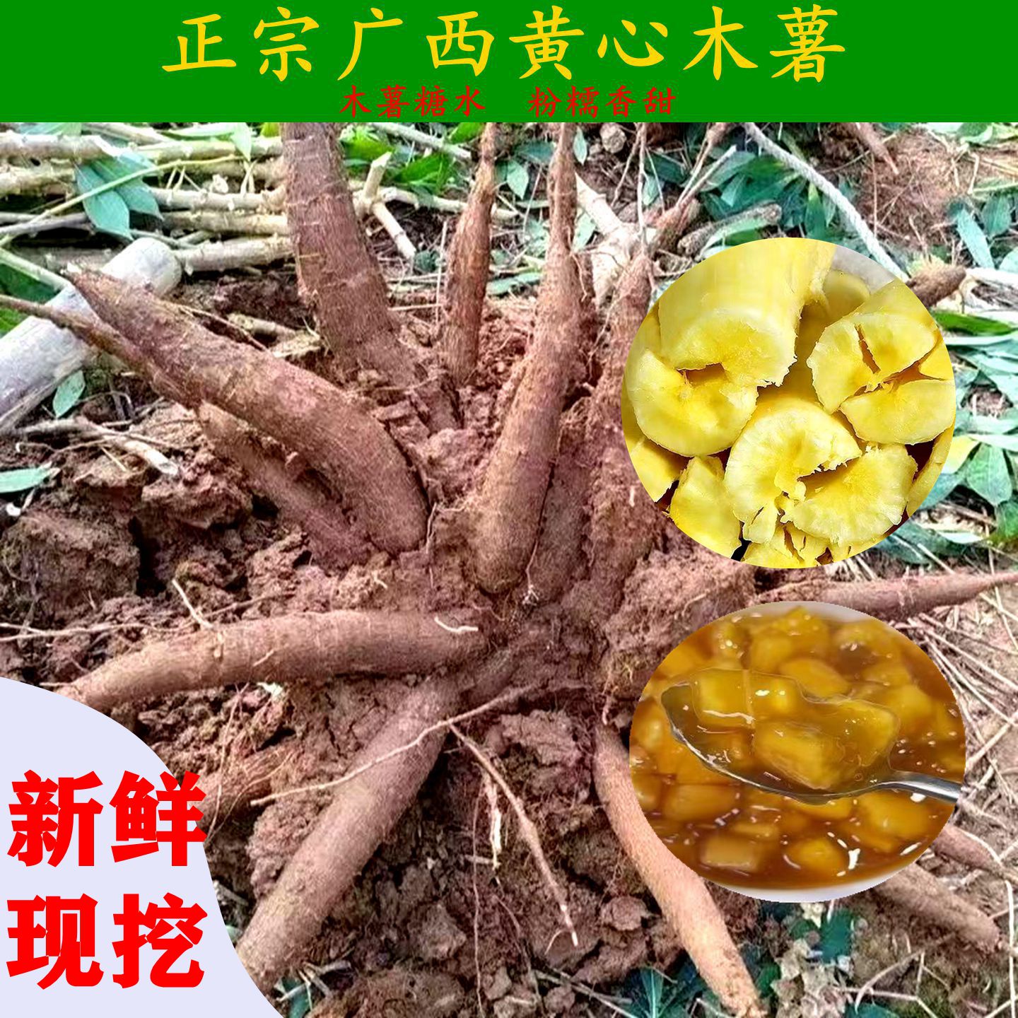广西正宗黄心黄肉木薯新鲜现挖粉糯香甜糖水同款面包木薯
